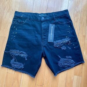 The Kooples black Denim Shorts with Rips & paints size 31